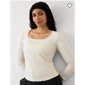 ATHLETA | NWOT Signature Rib Square Neck Long Sleeve Top Small Ivory